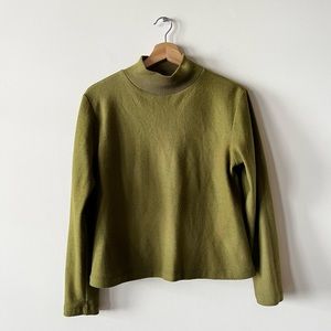 Eileen Fisher Wool Mock Neck Pullover Long Sleeve Olive Green Medium